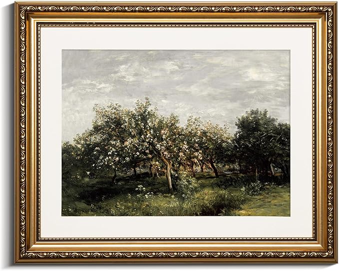 VIYYIEA Gold Framed Wall Art Canvas Print Home Decor Fruit trees Vintage Oil Painting Prints Modern Blossom Apple Tree Pictures Botanical Landscape Farmhouse Wall Decor for Bedroom Bathroom 13x16in