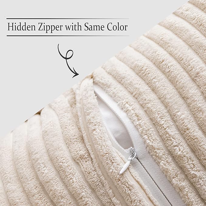 MIULEE Decorative Throw Pillow Covers for Couch Bed Livingroom 18x18 Inch Set of 2 Beige Boho Accent Throw Pllows Broadside Striped Patchwork Soft Corduroy Pillowcases