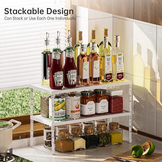 Cabinet Shelf,Expandable Adjustable Stackable Kitchen Organizer,for cabinets, Kitchens, countertops, bathrooms Shelf Organizer(3Packs/White,Large)