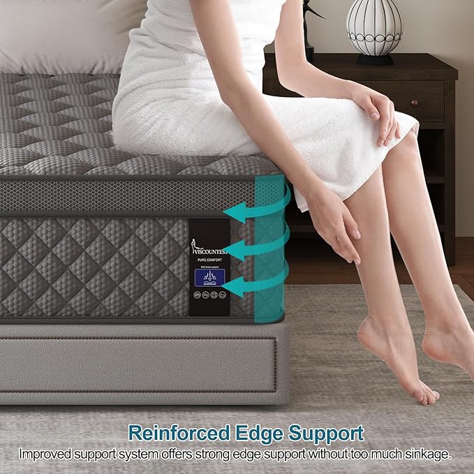 Queen Mattress, 10 Inch Euro Top Mattress Grey Hybrid Medium Firm for Back & Lumbar Support, 100 Night Trial, Individual Pocket Spring for Motion Isolation & Pressure Relief