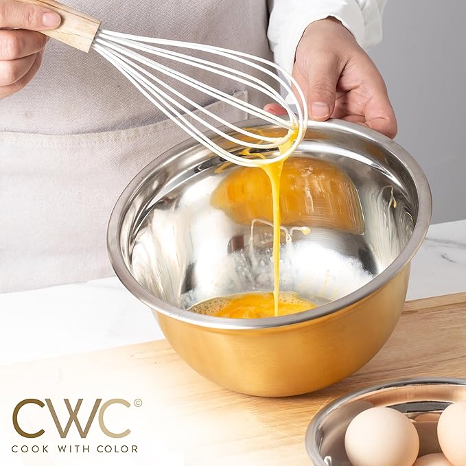 COOK WITH COLOR 18 Piece Mixing Bowls Set with Airtight Lids, Stainless Steel Bowl Organizers, Food Storage Containers, Meal Prep, Nesting Salad Bowls For Cooking, Baking, Kitchen Use, Gold