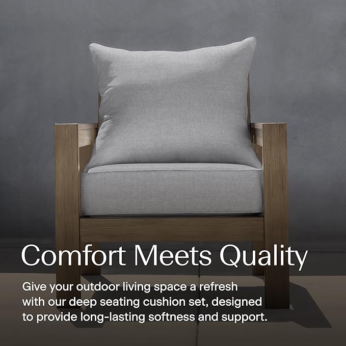 Honeycomb Outdoor Deep Seat, 24 x 23, Textured Solid Platinum Grey Chair Cushion for Patio Furniture