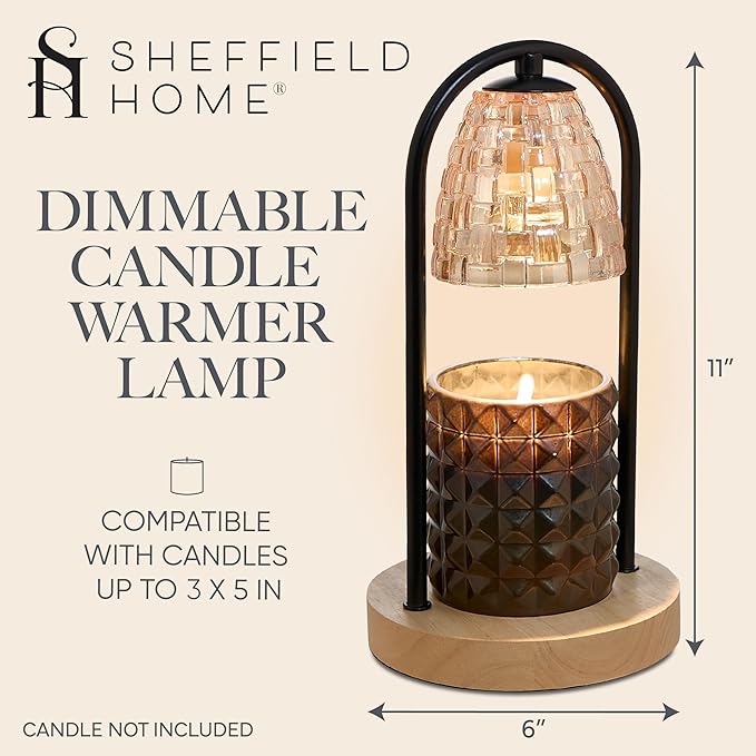 Sheffield Home Glass Candle Warmer Lamp – Elegant Candle Warmer for Long-Lasting Fragrance, Sleek Design, 11x6, Black Dome Glass