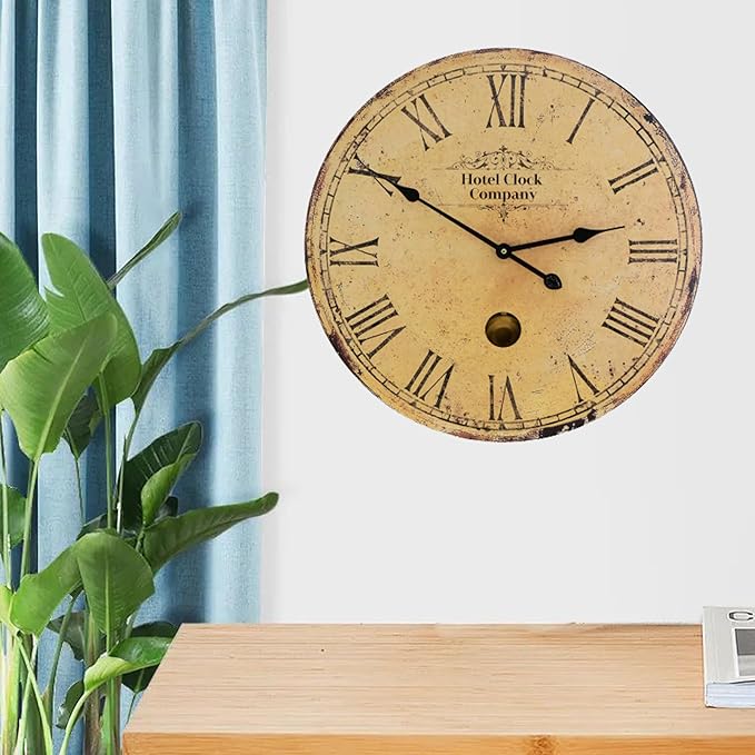 23 Inch Rustic Farmhouse Wall Clock, Solid Wood Silent Non-Ticking, Battery Operated Decorative Clock for Living Room, Kitchen, Bedroom, Office and Home Decor