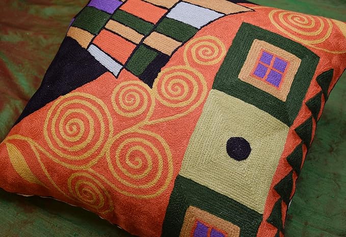 Klimt Orange Modern Throw Pillow Cover | Orange Abstract Pillow | Modern Couch Pillow | Contemporary Throw Pillows | Modern Outdoor Pillow | Mid Century Chair Cushions | Handmade Wool Size 18x18