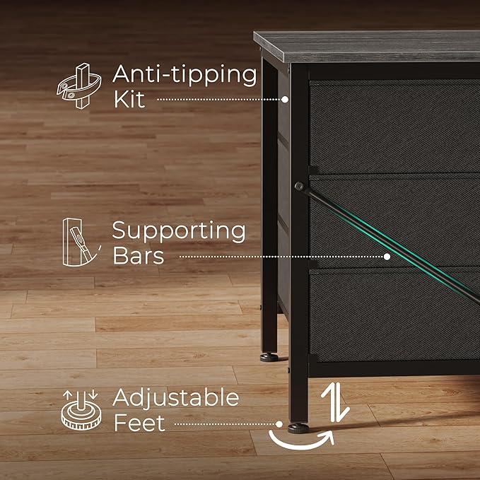 Huuger Long Dresser for Bedroom, 55 Inch TV Stand for 55, 60 Inch TV, Entertainment Center with Drawers, Large Storage Fabric 9 Drawer Dresser, Closet, Grey
