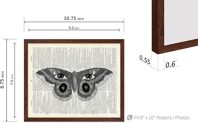 Poster Master Dictionary Art Poster - Butterfly Print - Eyes on Wings Art - Insect Art - Gift for Men, Women & Animal Lover - Gothic Decor for Living Room, Bedroom or Dorm, 8x10 Brown Framed