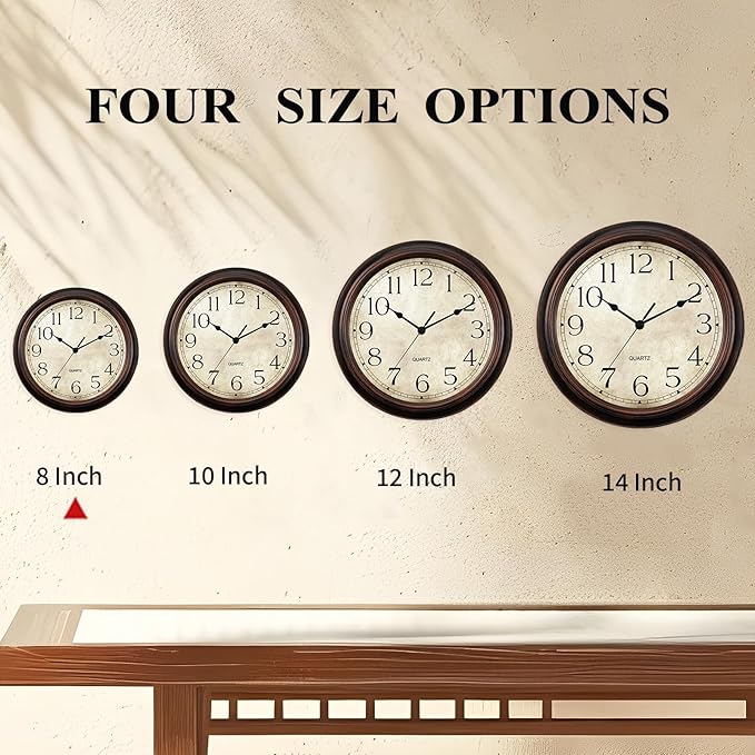 Wall Clock Battery Operated Vintage Silent Non-Ticking Analog Wall Clocks 8.5 Inch Small Retro Clock Decorative for Kitchen Bathroom Bedroom Home Office (Bronze)