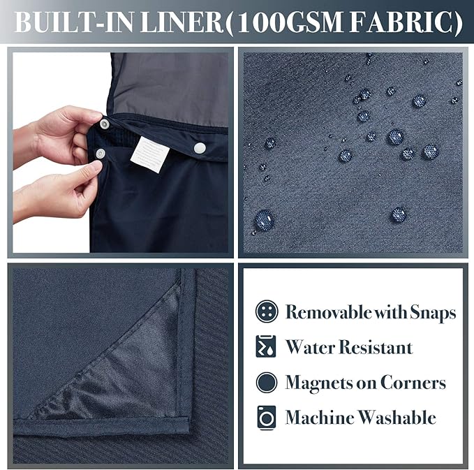 N&Y HOME Waffle Weave Shower Curtain with Snap-in Fabric Liner & Metal Hooks Set - Hotel Style, Mesh Top Window, Water-Repellent & Washable - 71x72, Navy Blue