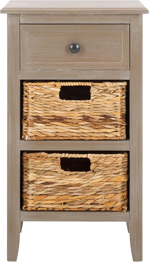 Safavieh Home Collection Everly Drawer White Wash 1-Drawer 2 Removable Baskets Side Table