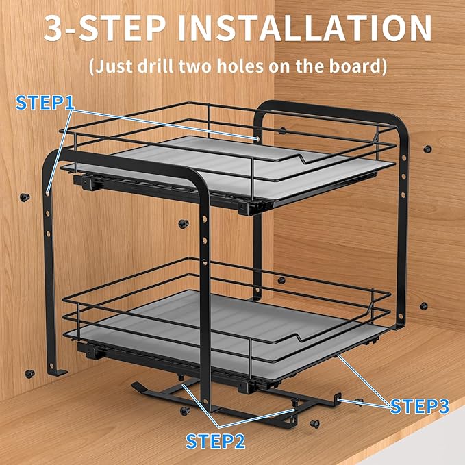 RCHYFEED Spice Rack Organizer for Cabinet, 2 Tier Pull Out Spice Racks for Inside Cabinets & Pantry, Height Adjustable Heavy Duty Vertical Spice Shelf for Seasoning Organizer(9.5" Wx10.5 Dx9.5 H)