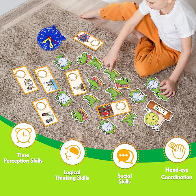 Aizweb Clock for Kids, Learning Clock Analog Clock Telling Time Teaching Homeschool Supplies Essentials Math Manipulatives Preschool Kindergarten Learning Activities Educational Montessori Toys Games