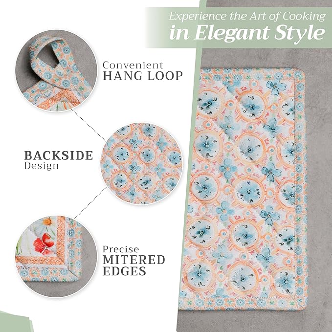 Maison d' Hermine Pot Holders Set 100% Cotton Heat Resistant Potholders 8" x 8" Hot Pads with Loop BBQ, Cooking, Baking, Grilling, Kitchen, Handling Hot Pans Spring/Summer (Pack of 2, Summer Whisper)