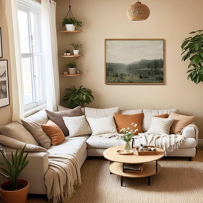 Floating Framed Canvas Wall Art, Vintage Wild Field Oil Painting Pictures Prints, Modern Farmhouse Natural landscape Wall Decor for Living Room Bedroom Dining Room Office Decor 12x16 inch