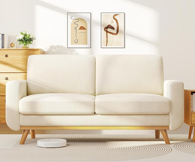Vesgantti 68" Loveseat Sofa Beige, Comfy Corduroy Couch with Spring Cushion, Modern Sofa with Deep Seat, for Bedroom & Living Room