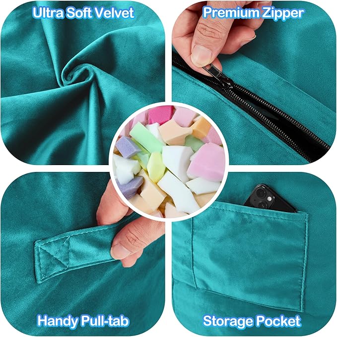 Homguava 6 FT Bean Bag Chair: 6' Bean Bags with Memory Foam Filled, Large Beanbag Chairs Soft Sofa with Dutch Velvet Cover-Sea Blue