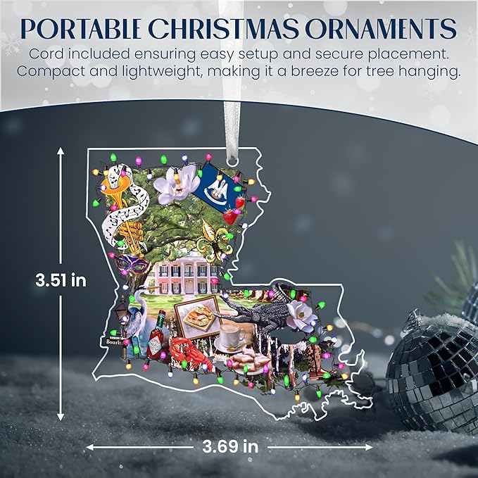 FLAGWIX Christmas Louisiana Gifts for Women Men - Acrylic Ornaments 2025 for Tree Decorations - Louisiana Christmas Ornaments with New Orleans and Mardi Gras Decorations, Gifts for Mom Dad Friends