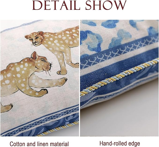 patdrea Designer Throw Pillow Covers for Couch 18"x18",Vintage Linen Pillows Cover with Cheetah Pattern and Luxury Ruffle,Farmhouse Decorative Pillowcases for Bed Living Room Outdoor Set of 2