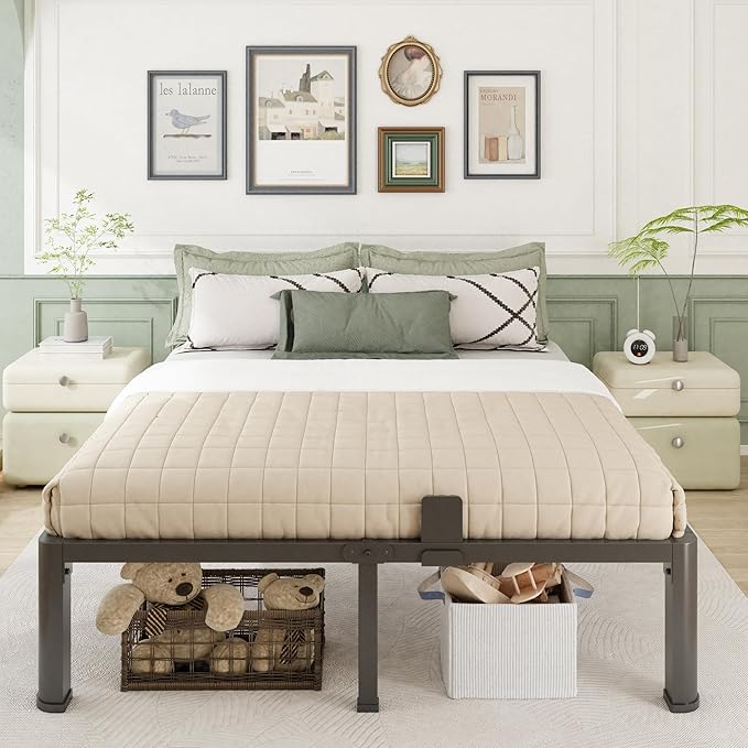 14 Inch California King Bed Frame with Rounded Corner and Headboard Hole Mattress Retainers 3500 lbs Heavy Duty Support Metal Platform Bed Frame Noise Free No Box Spring Needed Easy Assembly
