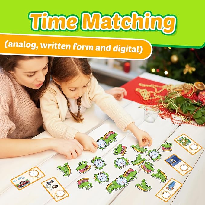 Aizweb Clock for Kids, Learning Clock Analog Clock Telling Time Teaching Homeschool Supplies Essentials Math Manipulatives Preschool Kindergarten Learning Activities Educational Montessori Toys Games