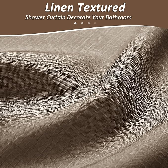 Naturoom Brown Shower Curtain, Light Brown Bath Curtains for Bathroom, Ombre Linen Textured Shower Drape - Hotel Style, Tones Cloth Bath Curtain Set with 12 Hooks, 72" x 72"