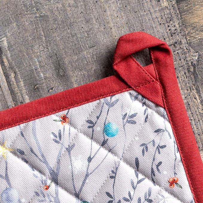 Maison d' Hermine Pot Holders Set 100% Cotton Heat Resistant Potholders 8" x 8" Hot Pads with Loop for Thanksgiving Christmas Decorations BBQ Baking Handling Hot Pans (Pack of 2, Fairy Christmas)