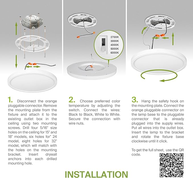 ASD LED 15" Round Flush Mount Ceiling Light Fixture, Low Profile Surface Lighting | 5CCT, Dimmable, Ultra-Thin, ETL Listed | 28W 2300LM 2700-6000K 100-277V | Kitchen, Hallway Lamp | White, 6 Pack