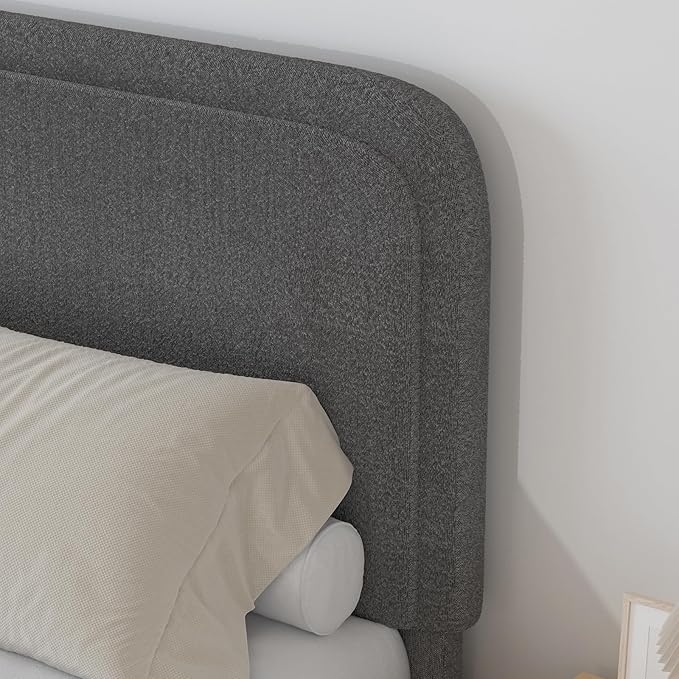 BarnFurin Full Size Bed Frame, Upholstered Platform Bed with Headboard, Boucle Soft and Cloud Bed Frame, Modern Style, No Box Spring Required, Easy Assembly, Dark Grey
