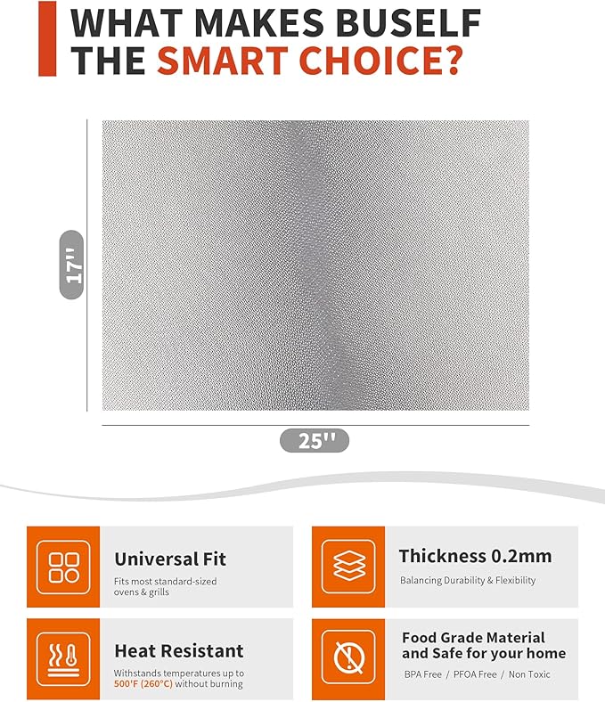 3 Pack Oven Liners for Bottom of Oven, 17x25" Large Heavy Duty Non-Stick Reusable Oven Mat for Electric, Gas, Toaster & Convection Ovens - BPA & PFOA Free, Dishwasher Safe, Kitchen Essentials, Silver