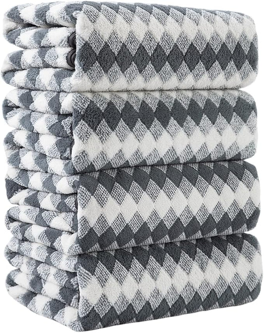 Grey Bath Towels Set of 4, Towels Large Bathroom 35X70in 600 GSM Quick Dry Towel Microfiber Thick Bath Towel Diamond Pattern Super Soft Absorbent Bath Sheets Towels for Adults Bathroom Spa Hotel