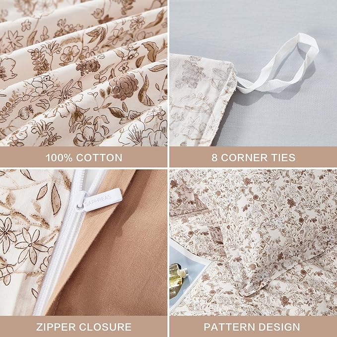 SAPHREAS Boho Floral Duvet Cover Set 3pcs Vintage Floral Botanical Bedding Comforter Cover Set 100% Cotton Ultra Soft 1 Duvet Cover 90"x80" 2 Pillow Shams, Comforter Not Included