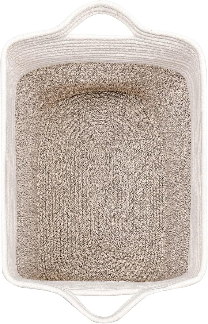 Tall Storage Baskets for Clothes Fabric Cotton Rope Storage Basket bin with Handles, Decorative Woven Basket for Living Room,Closet Organizer Blankets, and 2bags Brown 17.8×W12.5×H17.9)