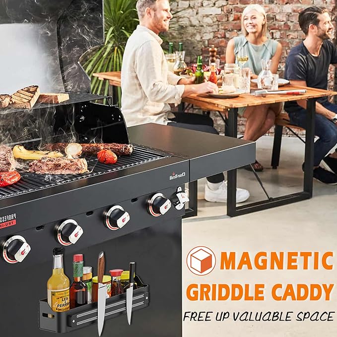 Magnetic Griddle Grill Caddy Organizer,Grill Caddy with Magnetic Tool Holder for Grilling BBQ,Space Saving Magnet Utensils Holder for Outdoor Blackstone Griddle