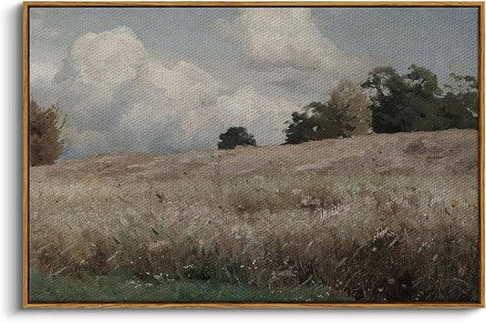 InSimSea Framed Canvas Wall Art Vintage Decor, Farmhouse Scenery Vast Field Grassland Paintings, Large Prints, Nature Landscape Wall Decoration for Living Room Bedroom Bathroom, 24"x36"