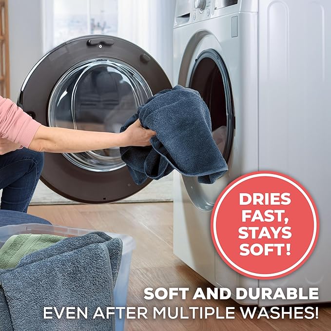 TEXTILOM 100% Turkish Cotton 4 Piece Luxury Washcloth Towel Set for Bathroom & Kitchen, Thick & Super Soft & Highly Absorbent & Quick Dry for Face and Hand- Mid Blue