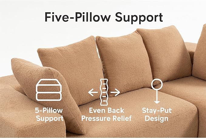 KEIKI L-Shape Cloud Sectional Sofa, 96” Modern Modular Boneless Couch with Left Chaise Lounge, Upholstered Couches for Living Room Bedroom, Brown