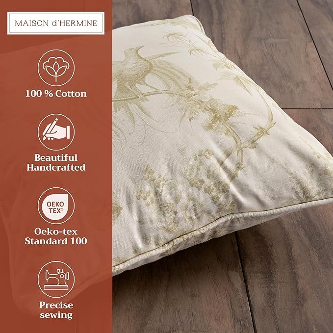 Maison d' Hermine Decorative Pillow Covers 20x20 Inch Square 100% Cotton Throw Pillow Covers with Invisible Zipper Cushion Case for Living Room Couch, Chair, Sofas, Bedroom, Home (Paradise - Sage)