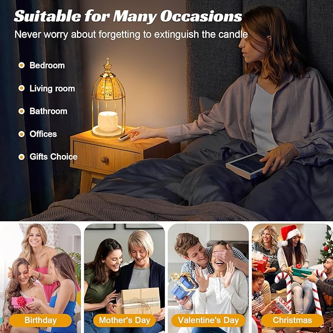 TantaScent Electric Candle Warmer Lamp in Vintage Birdcage Design with Timer – Scented Jar Candle Melter for Home Decor, Housewarming, Birthday, and Christmas (Includes 2 Bulbs)