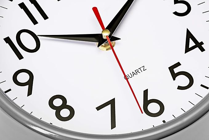 Bernhard Products Silver Wall Clock 8" Silent Non-Ticking Quality Quartz Battery Operated Clock for Home Kitchen Bedroom Bathroom Classroom Nursery Room Easy to Read
