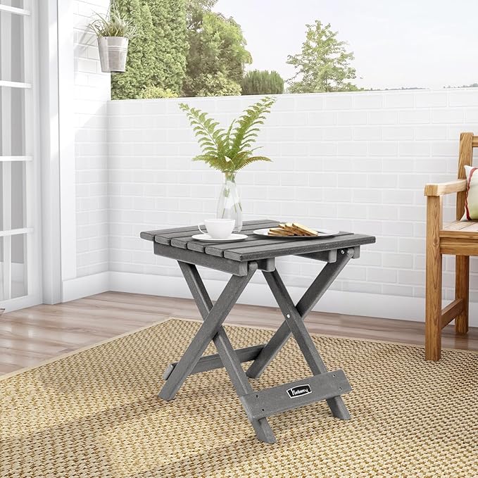 FUNBERRY Outdoor Folding Adirondack Side Table, Portable No Assembly Patio End Table HDPE All Weather