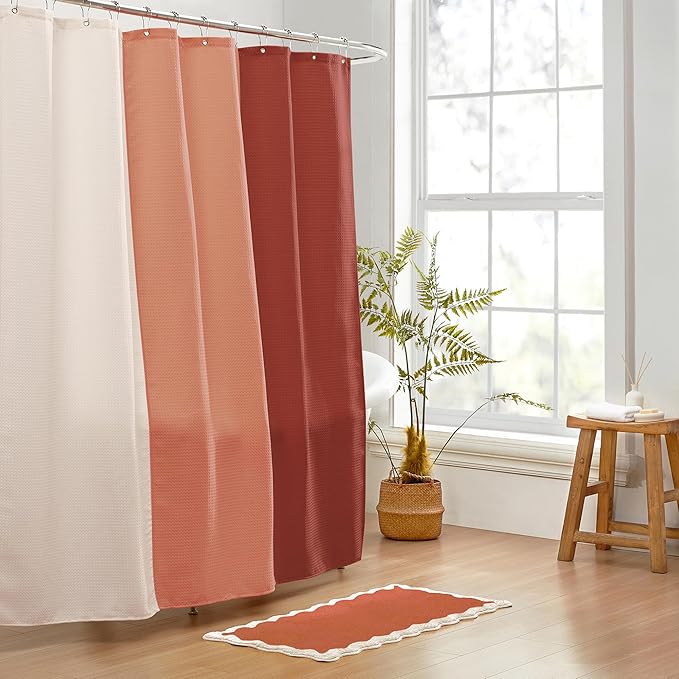 MONDAY MOOSE Bath Mat with Scalloped Wavy Ripple Design, Microfiber Absorbent Non Slip Tufted Rug for Floor, Shower or Kitchen (24x47 inch, Terracotta)