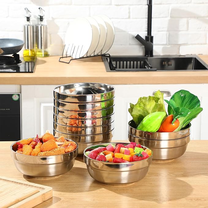 20 Pack 304 Stainless Steel Bowls Set 34oz Metal Double Walled Insulated Snack Mixing Lightweight Multipurpose Toddler Dinner Bowls for Ice Cream, Cereal, Snack