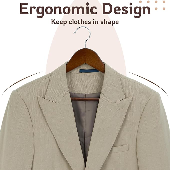 ELONG HOME Solid Wooden Hangers, 30 Pack Walnut Slim Wood Hangers with Extra Smooth Finish, Precisely Cut Notches and Chrome Swivel Hook, Wooden Clothes Hangers for Shirt Suit Jacket Dress