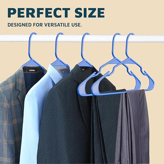 Plastic Clothes Hangers – Heavy Duty Hanger Set, for Organizing Clothes, Dresses, and Coat, Holds Up to 5 lbs, Space-Saving Hangers with Non-Slip Shoulder Grooves, Pack of 120, Blue