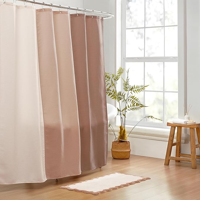 MONDAY MOOSE Bath Mat with Scalloped Wavy Ripple Design, Microfiber Absorbent Non Slip Tufted Rug for Floor, Shower or Kitchen (24x47 inch, Beige)