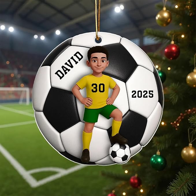 NAZENTI Personalized Soccer Ball Christmas Ornament, Custom Family Girl, Boy Soccer Player Ornament with Name & Number, Soccer Keepsake Men Player Christmas Tree Decoration, Xmas Gifts