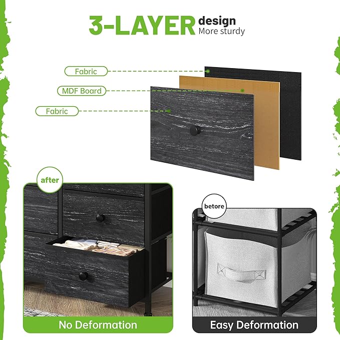 Black Dresser with 13 Fabric Dresser，Tv Stand for Bedroom for 40,50,55 inch Tv,Entertainment Center,Storage Drawers for Living Room, Hallway, Entryway 47.2" Wx 33" H X 11.8" D