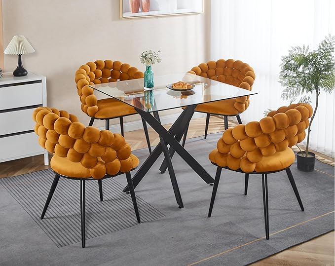 Square Glass Dining Table,Glass Dining Room Table with Tempered Glass Tabletop and Metal Legs, Modern Style Glass Kitchen Table for Home, Kitchen, Dining Room