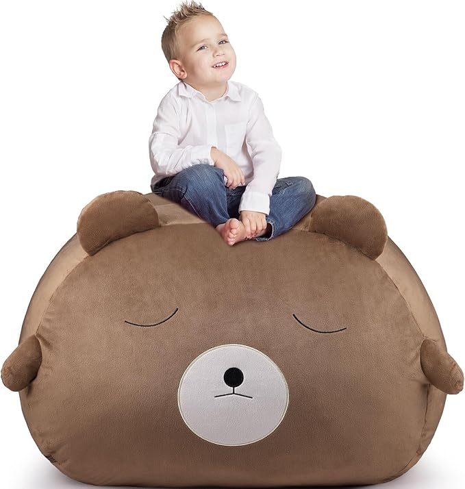 GAGAKU Stuffed Animal Bean Bag Cover Toy Storage, 24 Inches Kids BeanBag Brown Bear Large Zipper Bean Bag for Organizing Kids Plush Toys Home Supplies