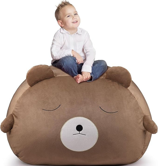 GAGAKU Stuffed Animal Bean Bag Cover Toy Storage, 24 Inches Kids BeanBag Brown Bear Large Zipper Bean Bag for Organizing Kids Plush Toys Home Supplies